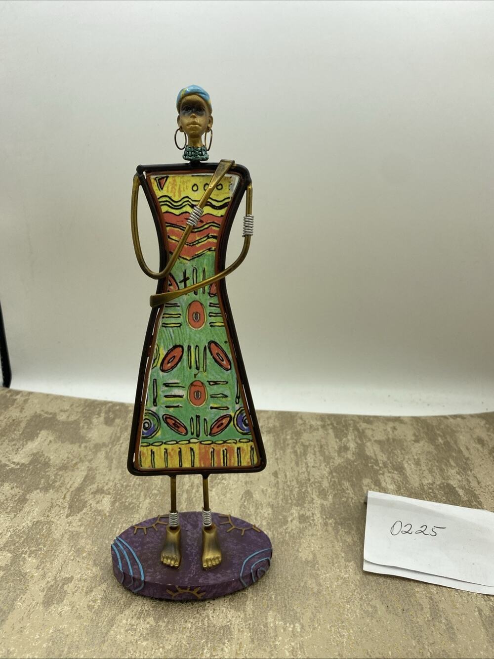 1960’s African Tribal Art~Metal & Glass Sculpture, 10” tall Hand Painted